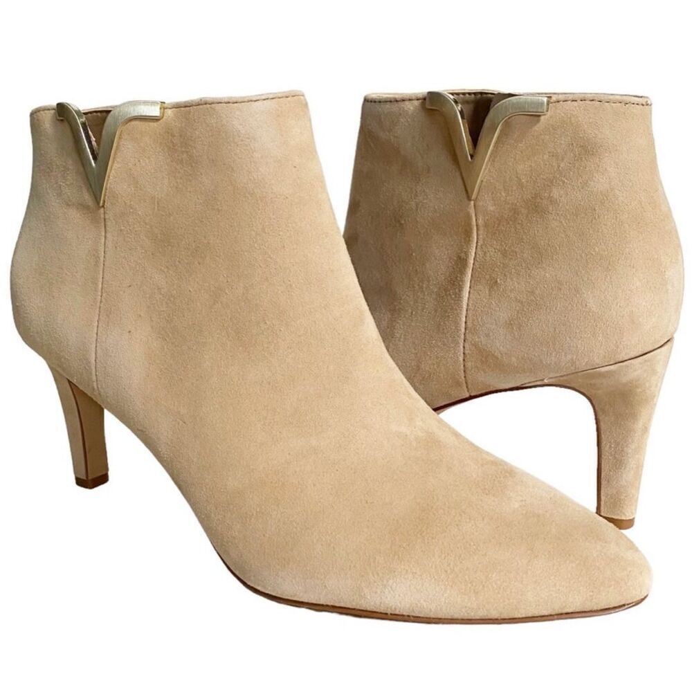 Vince Camuto Boots Size 10 Leather Suede Pointed Toe Ankle Booties Zip Closure